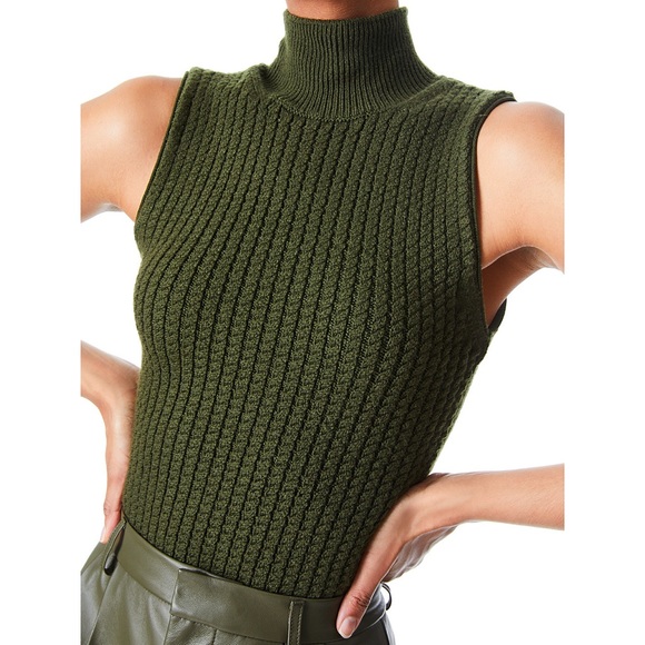 Alice + Olivia Darina Mock Neck Olive Green Sweater Tank Top - Picture 4 of 15